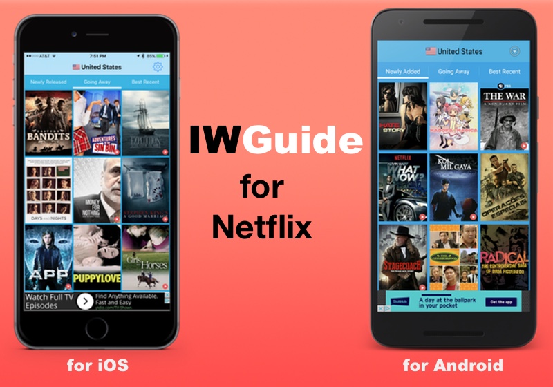 IWGuide for Netflix application screenshots - available for iOS and Android